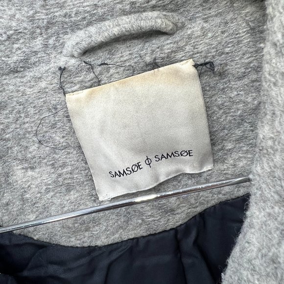 SAMSOE & SAMSOE Women's Designer Gray Front Button Long Pea Coat Oversized M - Picture 6 of 10